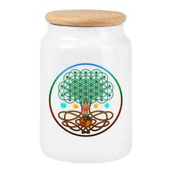 Arbre de vie, arbre de vie, géométrie sacrée - Boîte à biscuits avec couvercle en bois - blanc - Devant