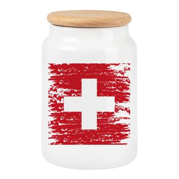 Croix suisse texturée rouge - Boîte à biscuits avec couvercle en bois - blanc - Devant