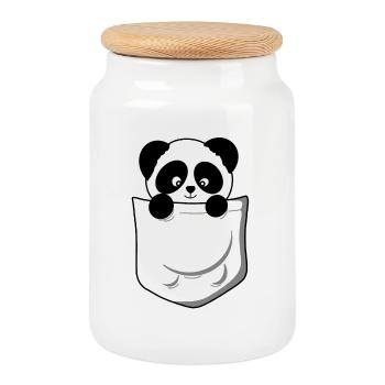 Panda Pandabär Pocket Lustig süß - Keksdose mit Holzdeckel - Weiß - Vorne