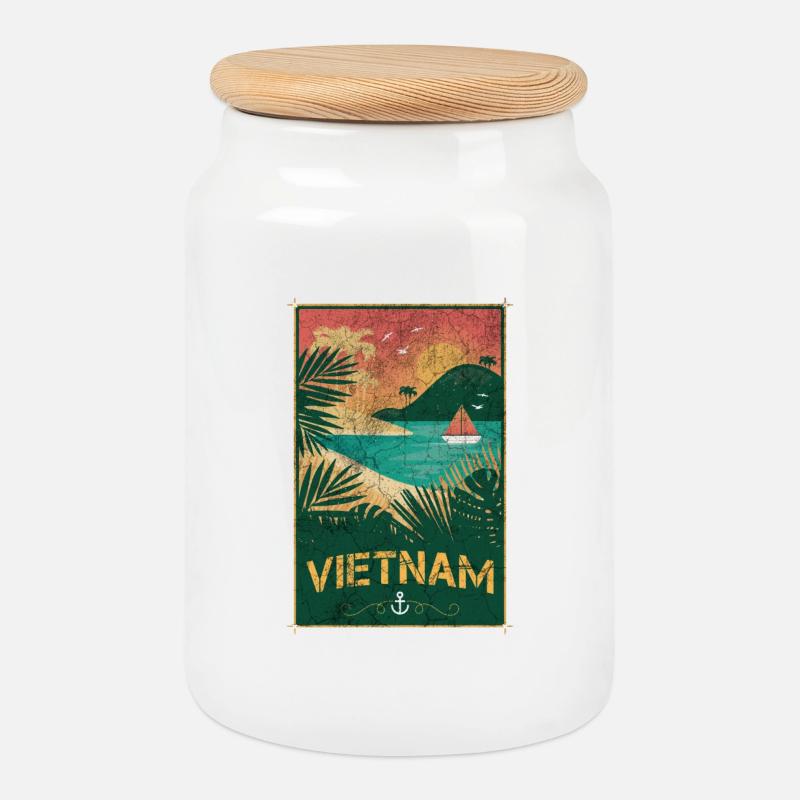 Vietnam Vintage Beach Design - Keksdose mit Holzdeckel - Weiß