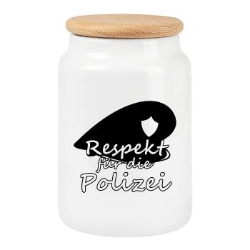 Respekt Polizei Polizist Beruf Spruch Blaulicht - Keksdose mit Holzdeckel - Weiß - Vorne