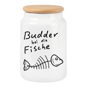 Butter bei die Fische Meer Moin Norden - Keksdose mit Holzdeckel - Weiß - Vorne