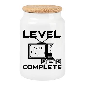 50.Geburtstag , 50 Jahre , Gamer Level 50 (25) - Keksdose mit Holzdeckel - Weiß - Vorne