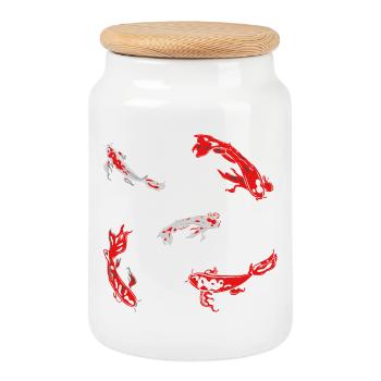 carpe poisson rouge koi japon modèle art abstrait - Boîte à biscuits avec couvercle en bois - blanc - Devant