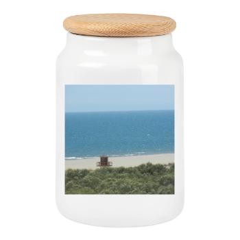 Plage Espagne Vacances Vacances Voyage Mer - Boîte à biscuits avec couvercle en bois - blanc - Devant