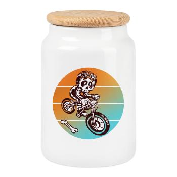 Skull skull bike - Boîte à biscuits avec couvercle en bois - blanc - Devant