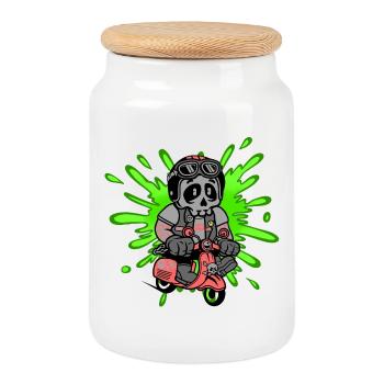 Skull Mofa Moped - Keksdose mit Holzdeckel - Weiß - Vorne