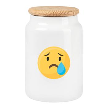 Emoticon Emoji Tear Face - Boîte à biscuits avec couvercle en bois - blanc - Devant
