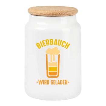 Bierbauch - Keksdose mit Holzdeckel - Weiß - Vorne