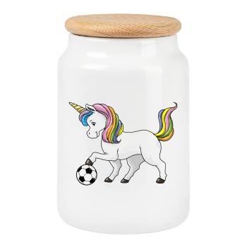 Unicorn Soccer Player Soccer - Cookie Jar with Wooden Lid - white - Front