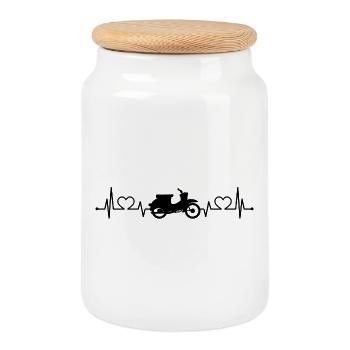 Simson Schwalbe KR51 heart line EKG moped gift - Cookie Jar with Wooden Lid - white - Front