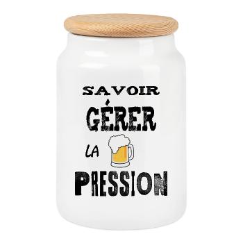 Savoir Gérer la Pression Chope Bière - Boîte à biscuits avec couvercle en bois - blanc - Devant