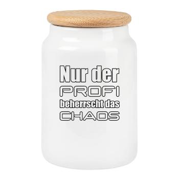 Profi Chaos ADHS Spruch lustig - Keksdose mit Holzdeckel - Weiß - Vorne