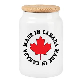 Fabriqué au Canada – Déclaration sur la feuille d’érable - Boîte à biscuits avec couvercle en bois - blanc - Devant