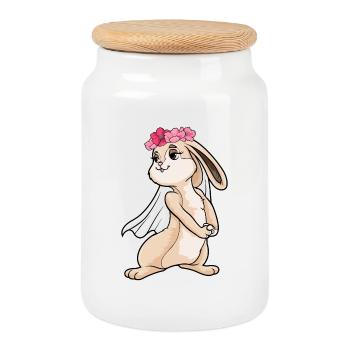 Hase Braut Schleier Hochzeit - Keksdose mit Holzdeckel - Weiß - Vorne