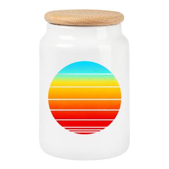 Sonnenuntergangsstreifen im Kreis - Keksdose mit Holzdeckel - Weiß - Vorne