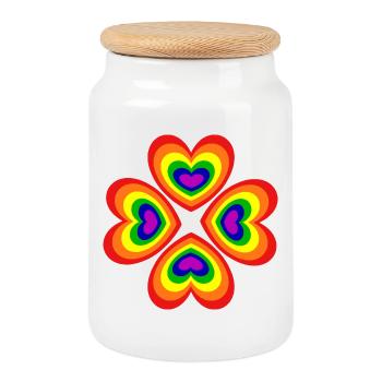 des années 70 motif de fleur - Boîte à biscuits avec couvercle en bois - blanc - Devant