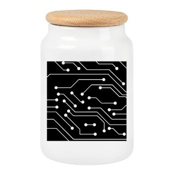Computer Muster - Keksdose mit Holzdeckel - Weiß - Vorne