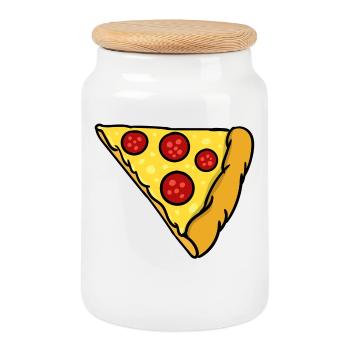 Partner look | Pizza love couple couple funny - Cookie Jar with Wooden Lid - white - Front