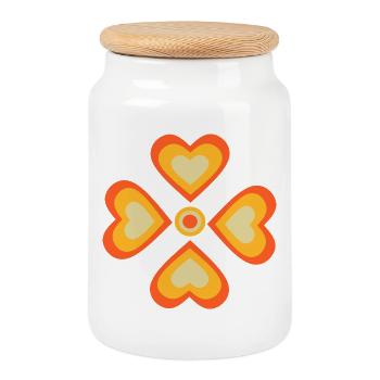 des années 70 motif de fleur - Boîte à biscuits avec couvercle en bois - blanc - Devant