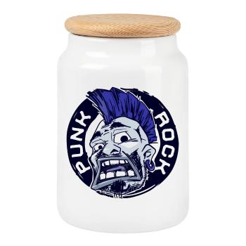 Punk rock punk rock hard rock music rock music rocker - Cookie Jar with Wooden Lid - white - Front
