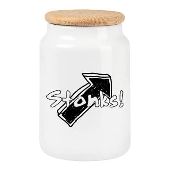 Stonks! Graffiti Word Graphics - Cookie Jar with Wooden Lid - white - Front