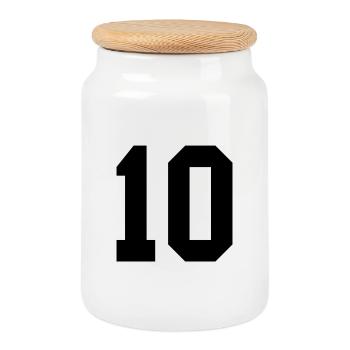 Number Design 10 – Sporty Block Style - Cookie Jar with Wooden Lid - white - Front
