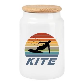 Kite design - Cookie Jar with Wooden Lid - white - Front