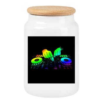 Disc jockey - Boîte à biscuits avec couvercle en bois - blanc - Devant