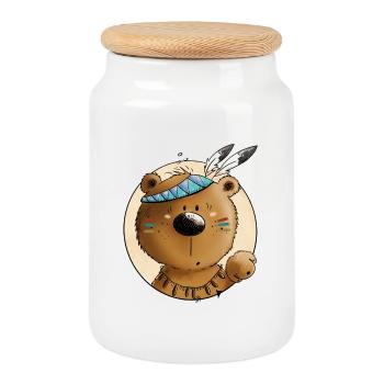 L’ours indien - Boîte à biscuits avec couvercle en bois - blanc - Devant