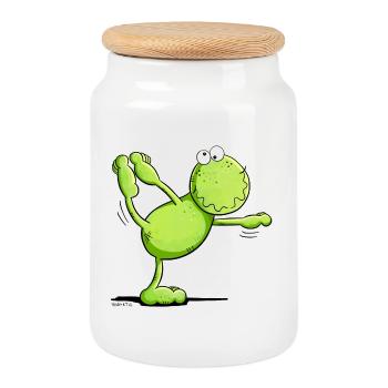 Yoga grenouille I motif animal pour les amis du yoga - Boîte à biscuits avec couvercle en bois - blanc - Devant