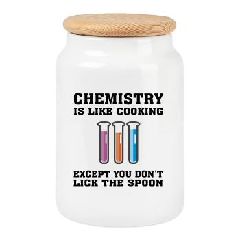 Lustiger Chemieingenieur, Chemie ist wie Kochen - Keksdose mit Holzdeckel - Weiß - Vorne