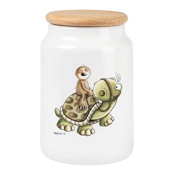 Lazy Sloth Rides Turtle I Chill Break - Cookie Jar with Wooden Lid - white - Front