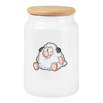 Mouton drôle - Boîte à biscuits avec couvercle en bois - blanc - Devant