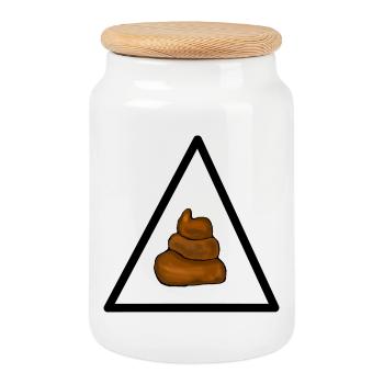 Warning shit, attention shit - Cookie Jar with Wooden Lid - white - Front