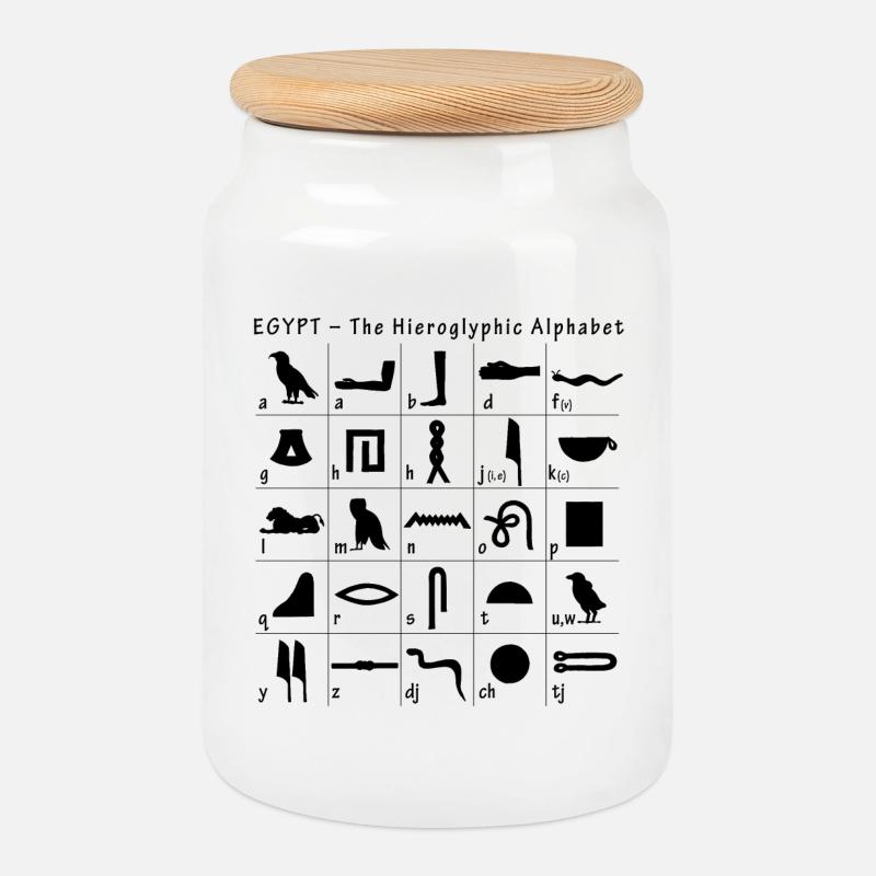Hieroglyphic Alphabet - Cookie Jar with Wooden Lid - white