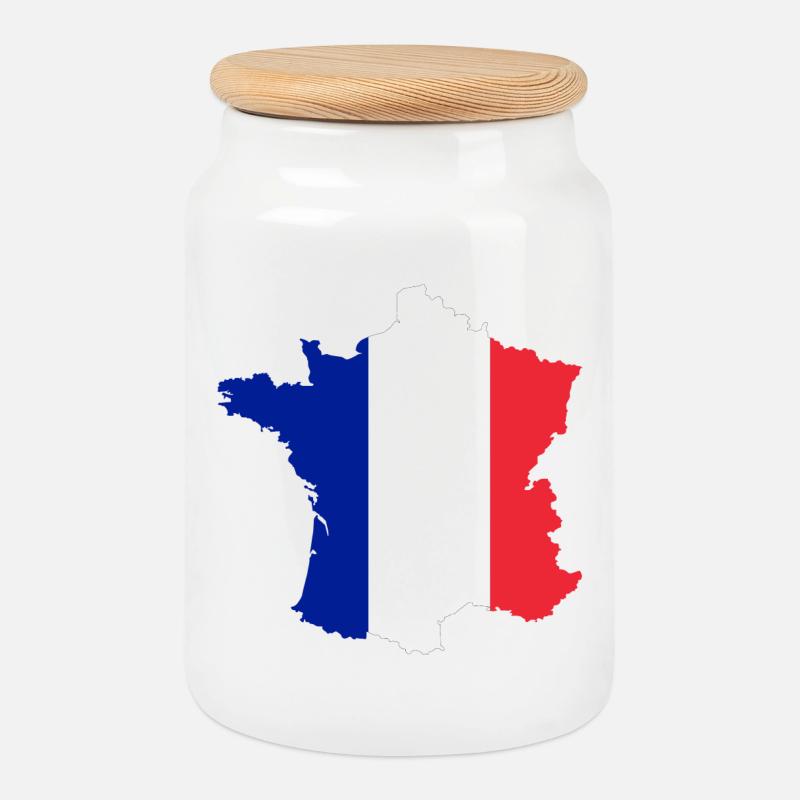 Frankreich Kartenflagge ✅ Frankreich Kartenflagge ✔ - Keksdose mit Holzdeckel - Weiß