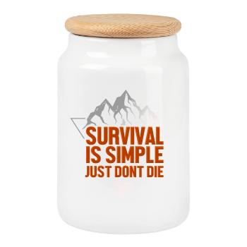 Outdoor survival prepper - Cookie Jar with Wooden Lid - white - Front