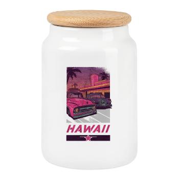 Hawaii vintage car vintage design / gift idea - Cookie Jar with Wooden Lid - white - Front