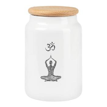 Yoga, méditation et sphère d’énergie - Boîte à biscuits avec couvercle en bois - blanc - Devant