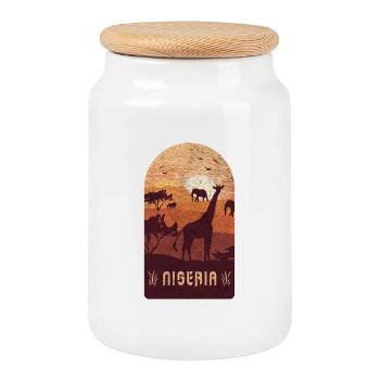 Giraffe Nigeria Vintage Design/ Gift Idea - Cookie Jar with Wooden Lid - white - Front