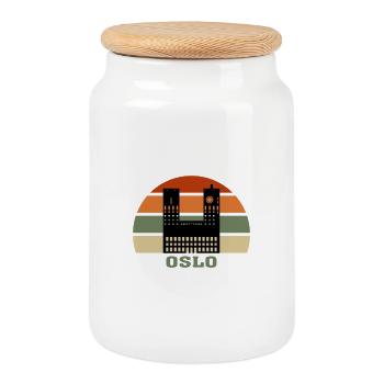 Oslo City Skyline Norwegen Wahrzeichen - Keksdose mit Holzdeckel - Weiß - Vorne