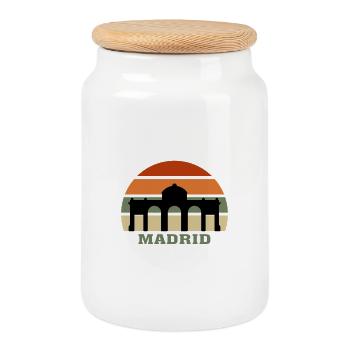 Madrid City Skyline Espagne Landmark - Boîte à biscuits avec couvercle en bois - blanc - Devant
