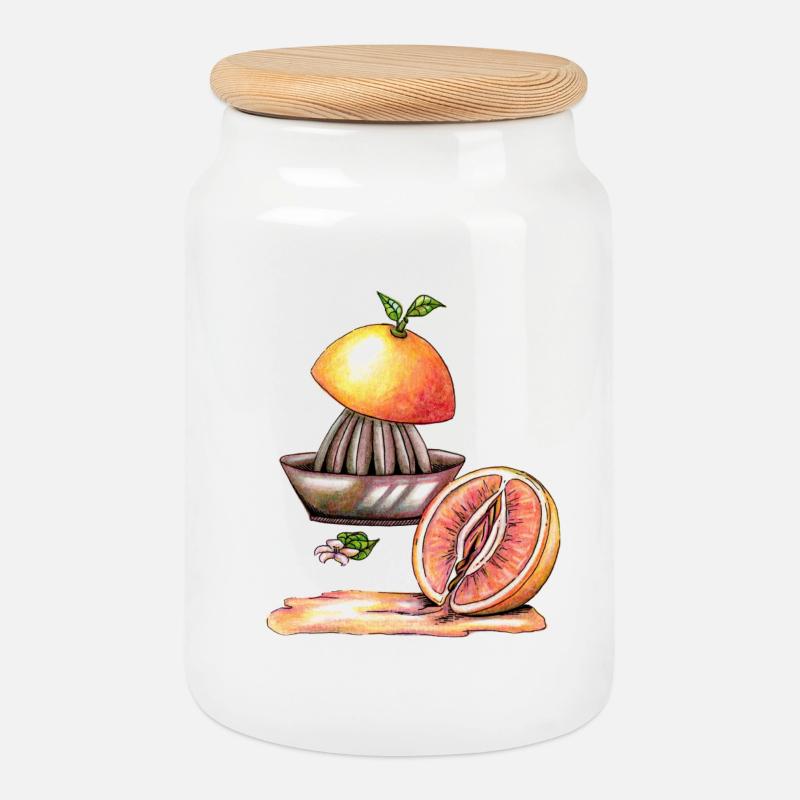 Pamplemousse vulve - Boîte à biscuits avec couvercle en bois - blanc