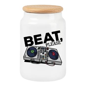 MC Beatbox Turntable Scratching Hip Hop Music Rap - Cookie Jar with Wooden Lid - white - Front