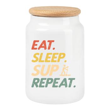 Stand Up Paddle Eat Sleep SUP Répétition Paddleboard - Boîte à biscuits avec couvercle en bois - blanc - Devant
