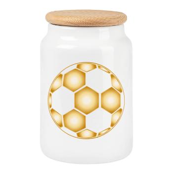 gold-plated football pattern - Cookie Jar with Wooden Lid - white - Front