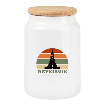 Reykjavik City Skyline Island Wahrzeichen - Keksdose mit Holzdeckel - Weiß - Vorne