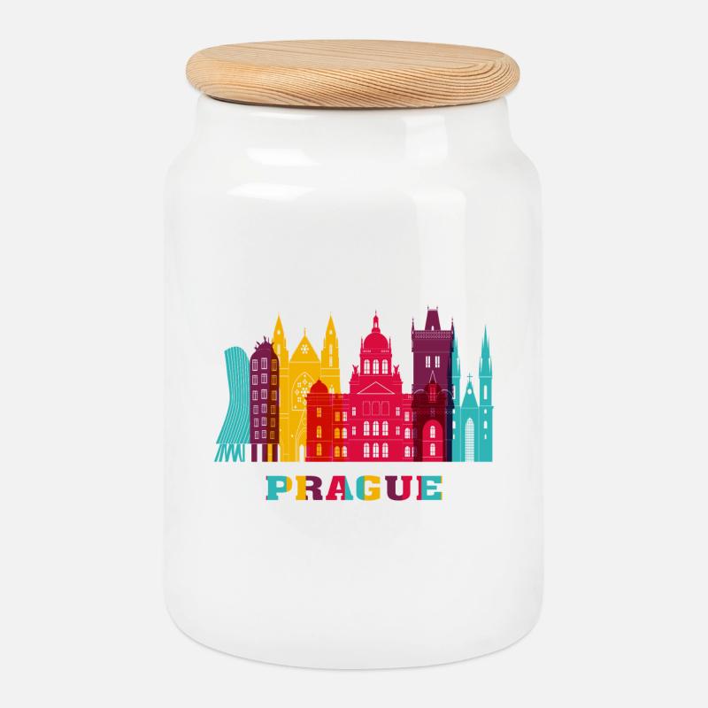 Prager Stadt Skyline Czeck Wahrzeichen - Keksdose mit Holzdeckel - Weiß