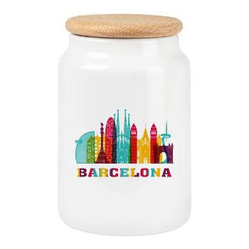 Barcelona City Skyline Spanien Wahrzeichen - Keksdose mit Holzdeckel - Weiß - Vorne